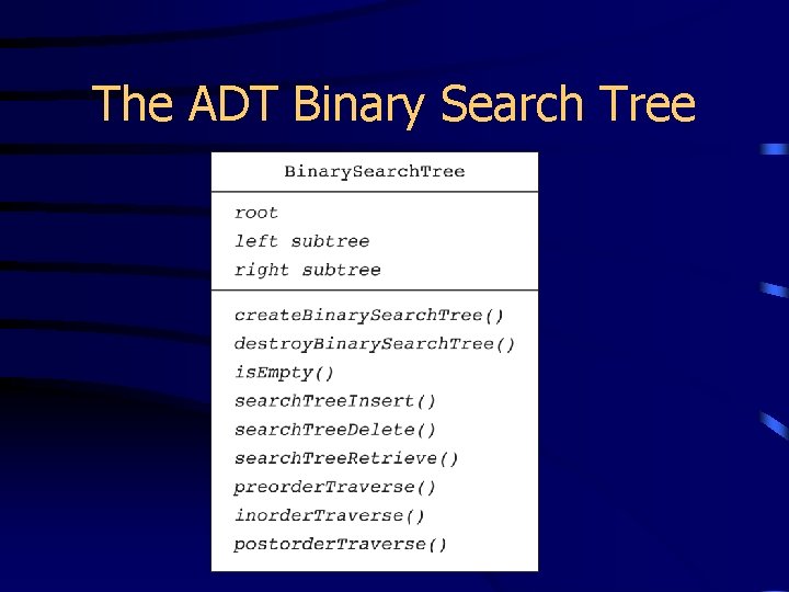 The ADT Binary Search Tree 