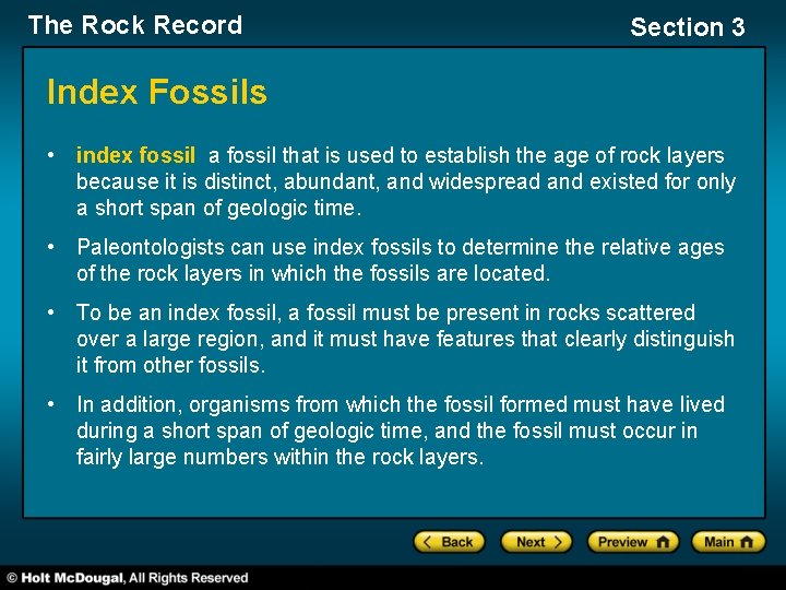 The Rock Record Section 3 Index Fossils • index fossil a fossil that is