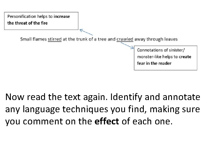 Now read the text again. Identify and annotate any language techniques you find, making