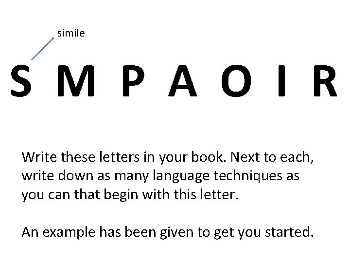 simile S M P A O I R Write these letters in your book.