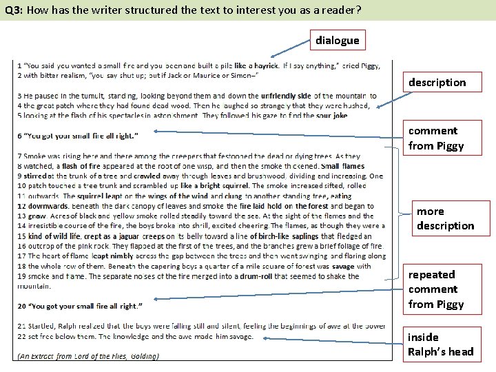 Q 3: How has the writer structured the text to interest you as a