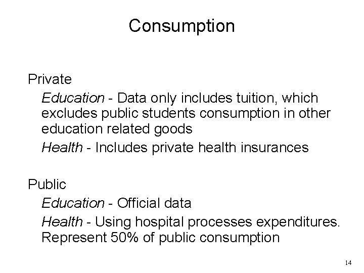 Consumption Private Education - Data only includes tuition, which excludes public students consumption in Consumption Private Education - Data only includes tuition, which excludes public students consumption in