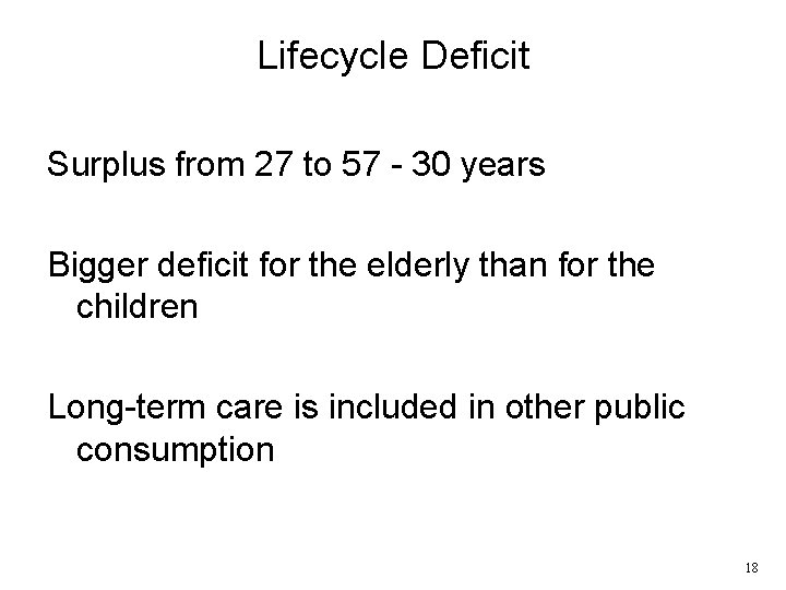 Lifecycle Deficit Surplus from 27 to 57 - 30 years Bigger deficit for the Lifecycle Deficit Surplus from 27 to 57 - 30 years Bigger deficit for the