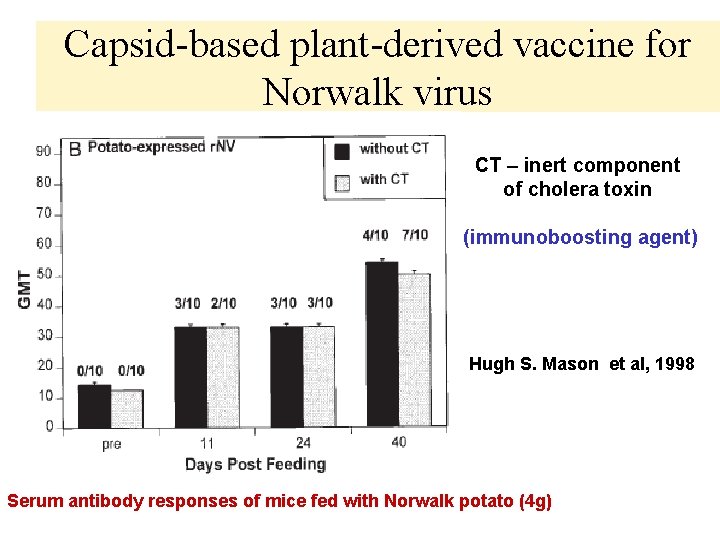 Capsid-based plant-derived vaccine for Norwalk virus CT – inert component of cholera toxin (immunoboosting