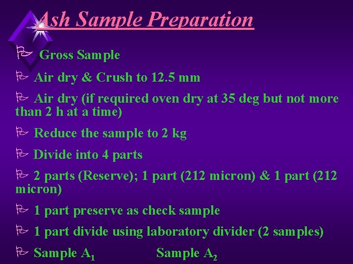 Ash Sample Preparation P Gross Sample P Air dry & Crush to 12. 5