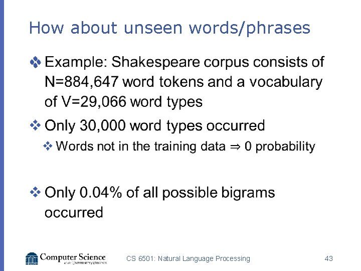 How about unseen words/phrases v CS 6501: Natural Language Processing 43 