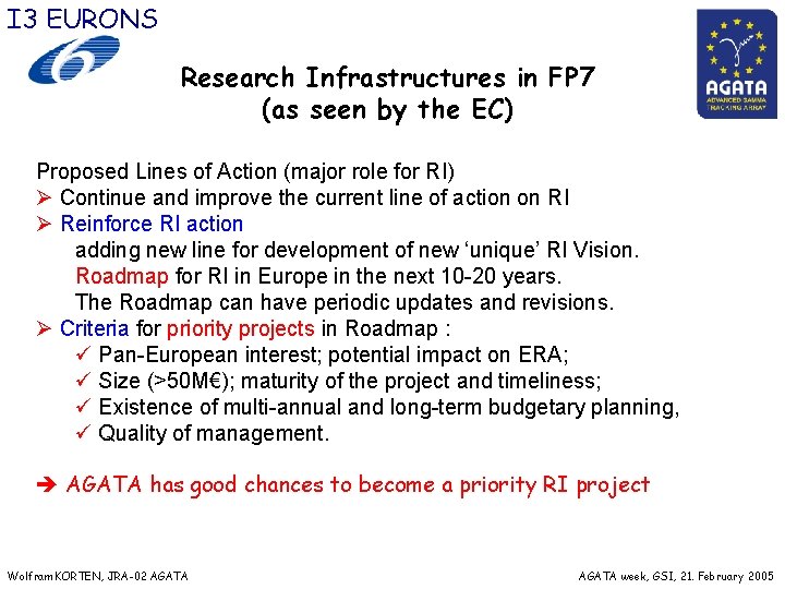 I 3 EURONS Research Infrastructures in FP 7 (as seen by the EC) Proposed I 3 EURONS Research Infrastructures in FP 7 (as seen by the EC) Proposed