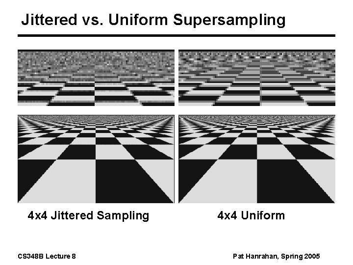 Jittered vs. Uniform Supersampling 4 x 4 Jittered Sampling CS 348 B Lecture 8