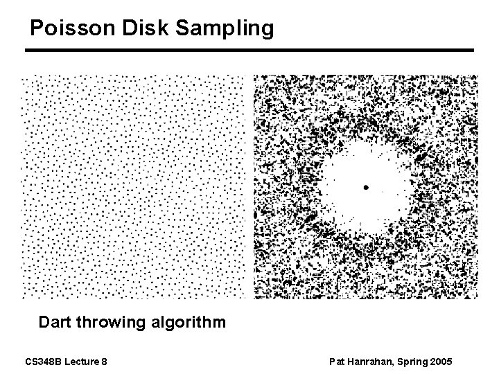 Poisson Disk Sampling Dart throwing algorithm CS 348 B Lecture 8 Pat Hanrahan, Spring