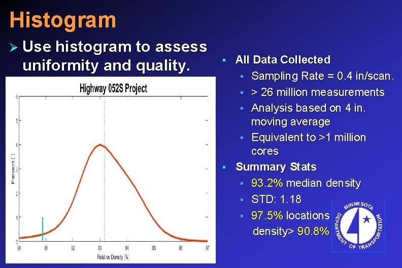 Histogram Ø Use histogram to assess uniformity and quality. § § All Data Collected