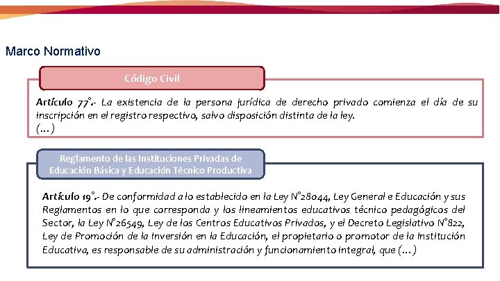 Marco Normativo Código Civil Artículo 77°. - La existencia de la persona jurídica de