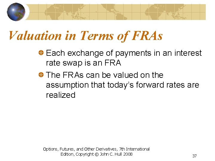 Valuation in Terms of FRAs Each exchange of payments in an interest rate swap