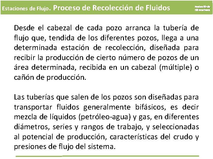 Estaciones de Flujo. Proceso de Recolección de Fluidos Producción de Hidrocarburos Desde el cabezal