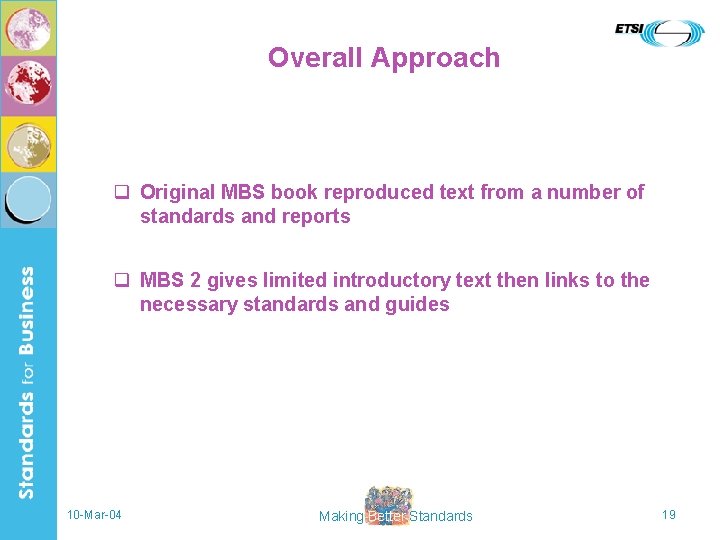 Overall Approach q Original MBS book reproduced text from a number of standards and