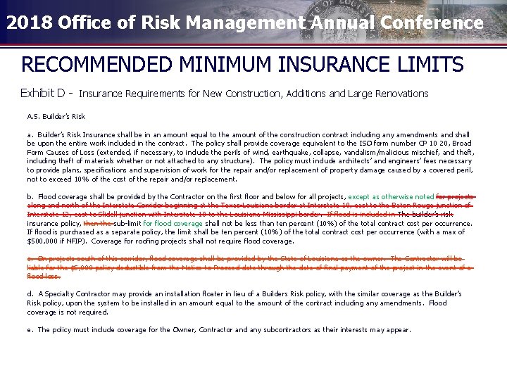2018 Office of Risk Management Annual Conference RECOMMENDED MINIMUM INSURANCE LIMITS Exhibit D -