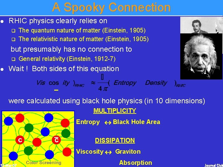 A Spooky Connection l RHIC physics clearly relies on q q The quantum nature A Spooky Connection l RHIC physics clearly relies on q q The quantum nature