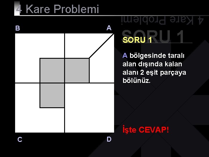 B A 4 Kare Problemi SORU 1 A bölgesinde taralı alan dışında kalanı 2