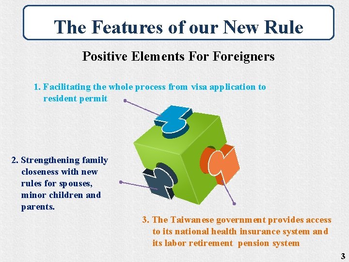 The Features of our New Rule Positive Elements Foreigners 1. Facilitating the whole process