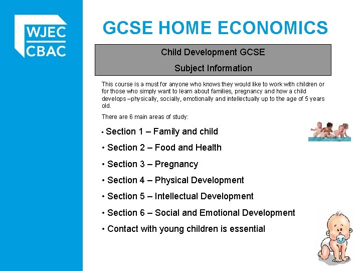 GCSE HOME ECONOMICS Child Development GCSE Subject Information This course is a must for