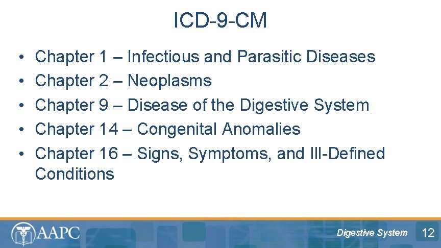 ICD-9 -CM • • • Chapter 1 – Infectious and Parasitic Diseases Chapter 2