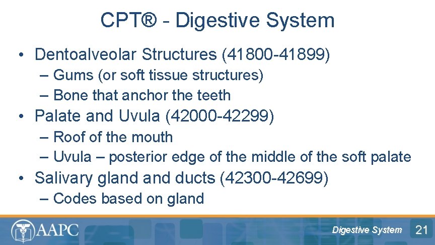 CPT® - Digestive System • Dentoalveolar Structures (41800 -41899) – Gums (or soft tissue