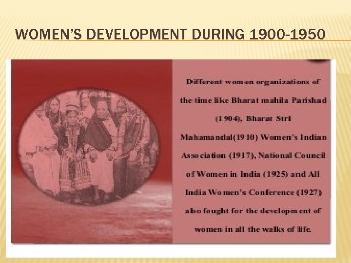 WOMEN’S DEVELOPMENT DURING 1900 -1950 