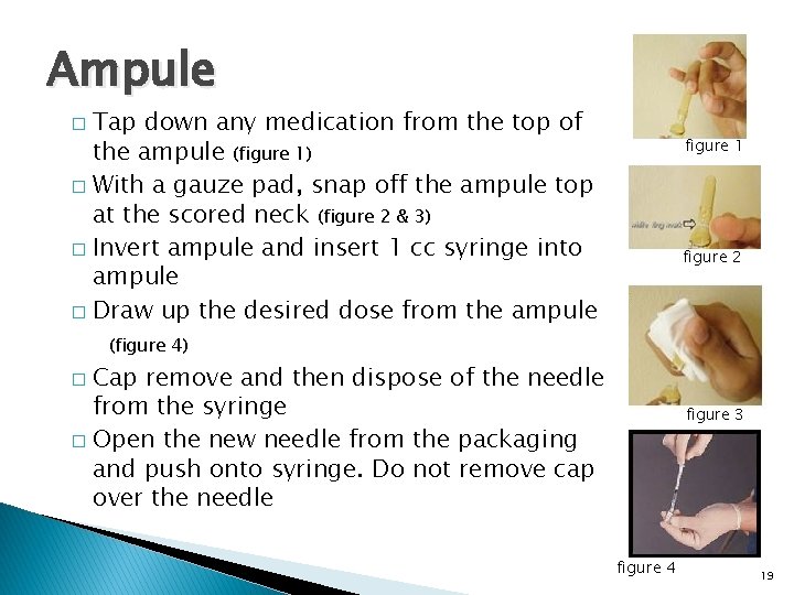 Ampule Tap down any medication from the top of the ampule (figure 1) �