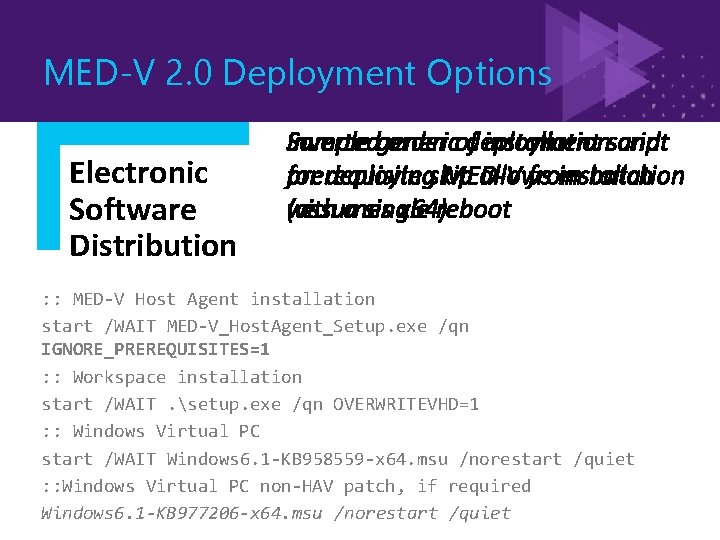 MED-V 2. 0 Deployment Options Electronic Software Distribution : : MED-V Host Agent installation