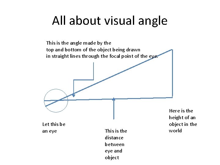 All about visual angle This is the angle made by the top and bottom