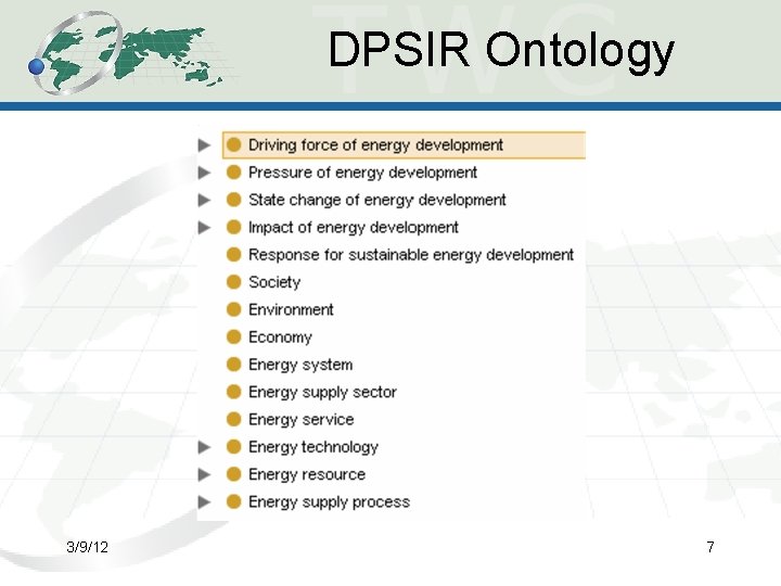 DPSIR Ontology 3/9/12 7 