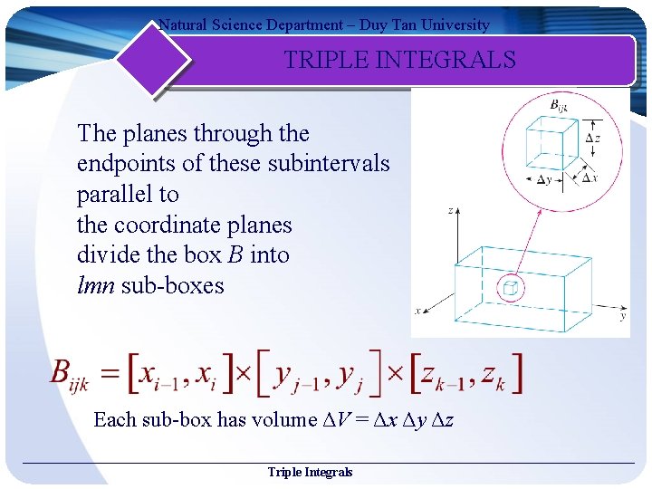 Natural Science Department – Duy Tan University TRIPLE INTEGRALS The planes through the endpoints