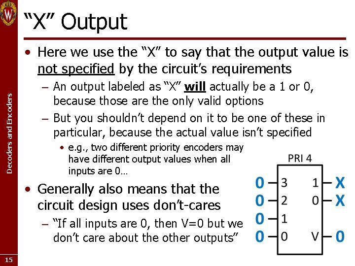 “X” Output Decoders and Encoders • Here we use the “X” to say that
