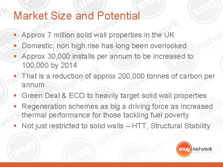 Market Size and Potential § Approx 7 million solid wall properties in the UK Market Size and Potential § Approx 7 million solid wall properties in the UK