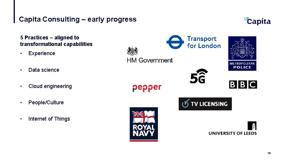 Capita Consulting – early progress 5 Practices – aligned to transformational capabilities • Experience