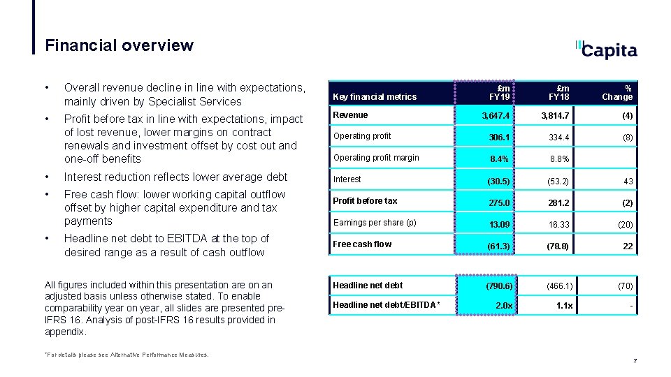 Financial overview • Overall revenue decline in line with expectations, mainly driven by Specialist