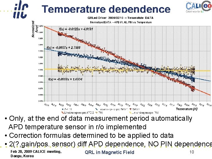 Temperature dependence • Only, at the end of data measurement period automatically APD temperature