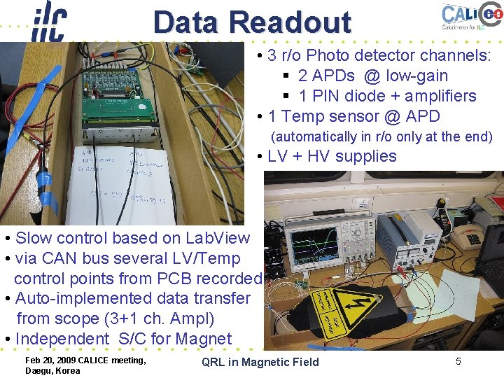 Data Readout • 3 r/o Photo detector channels: § 2 APDs @ low-gain §