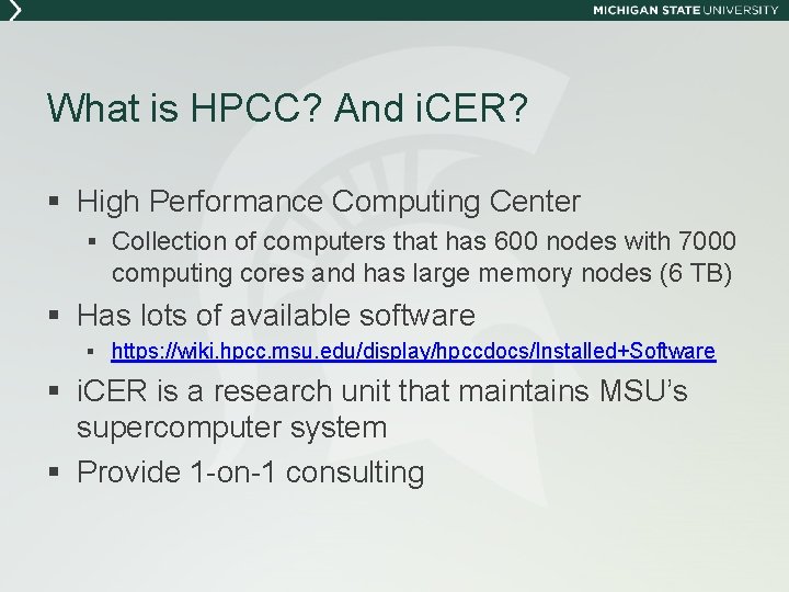 What is HPCC? And i. CER? § High Performance Computing Center § Collection of