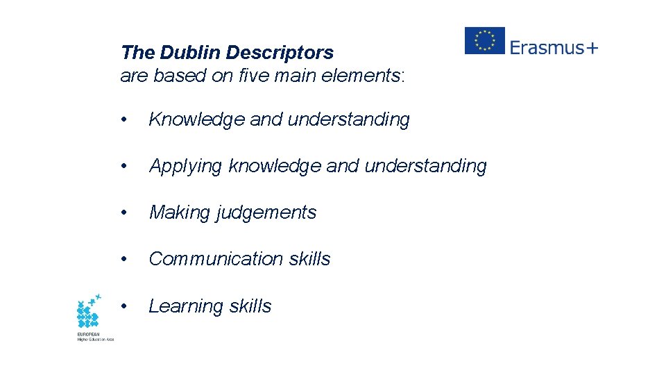 The Dublin Descriptors are based on five main elements: • Knowledge and understanding •