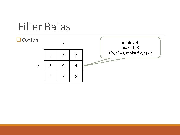 Filter Batas q Contoh y x 5 7 7 5 9 4 6 7