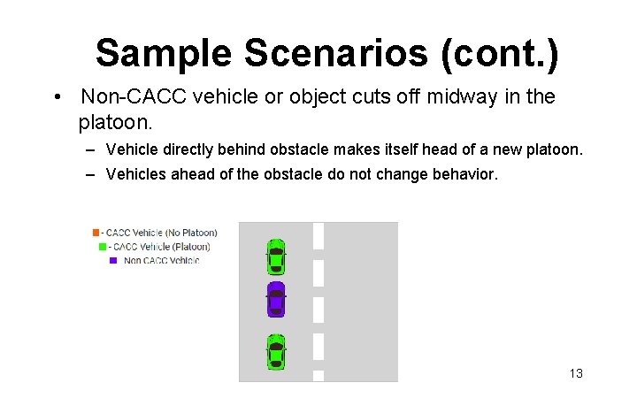 Sample Scenarios (cont. ) • Non-CACC vehicle or object cuts off midway in the