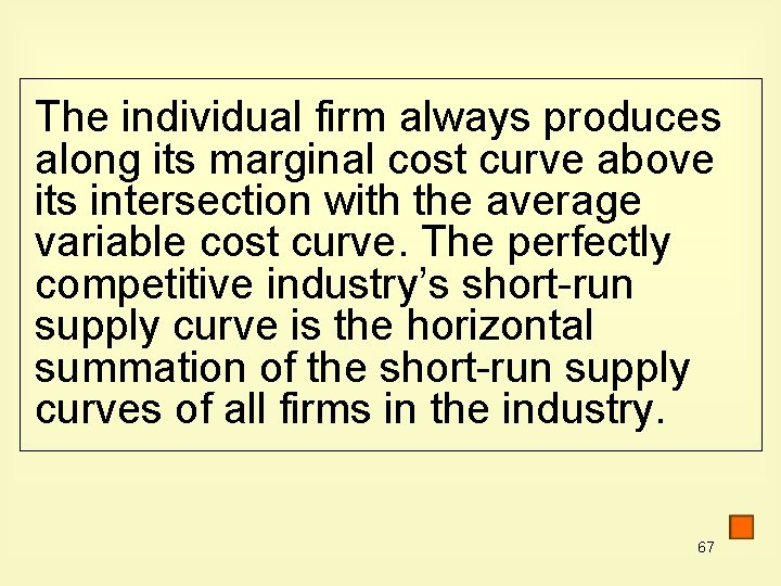 The individual firm always produces along its marginal cost curve above its intersection with