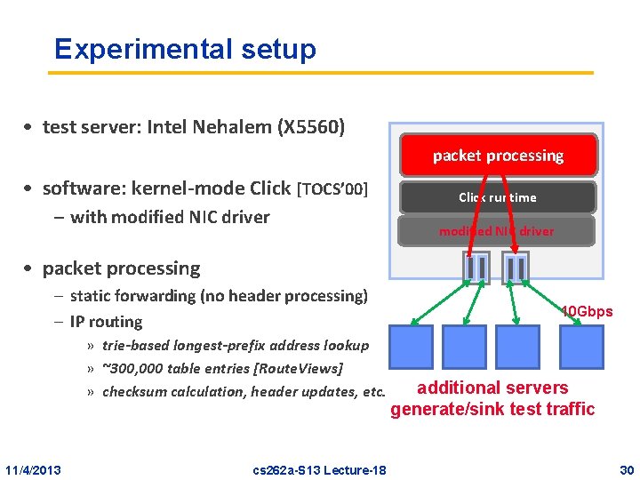 Experimental setup • test server: Intel Nehalem (X 5560) cores mem packet • software: Experimental setup • test server: Intel Nehalem (X 5560) cores mem packet • software: