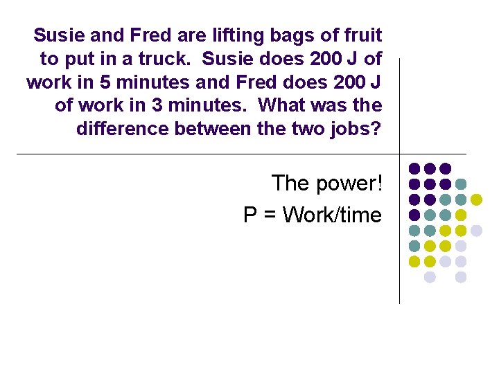 Susie and Fred are lifting bags of fruit to put in a truck. Susie Susie and Fred are lifting bags of fruit to put in a truck. Susie