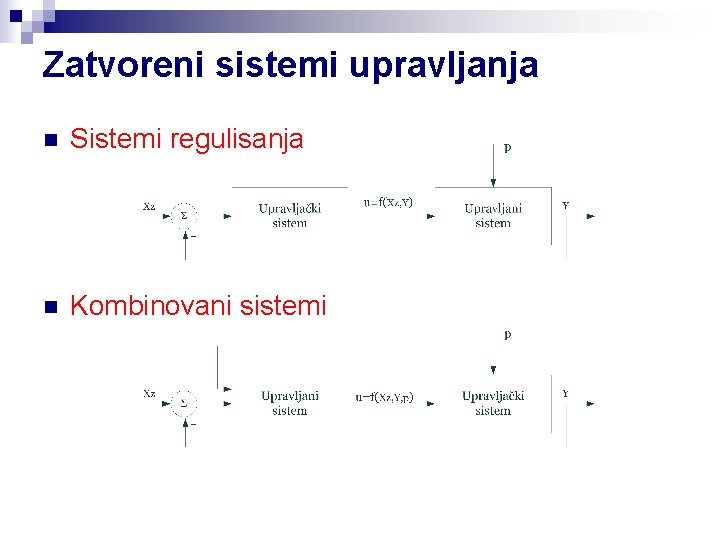 Zatvoreni sistemi upravljanja n Sistemi regulisanja n Kombinovani sistemi 