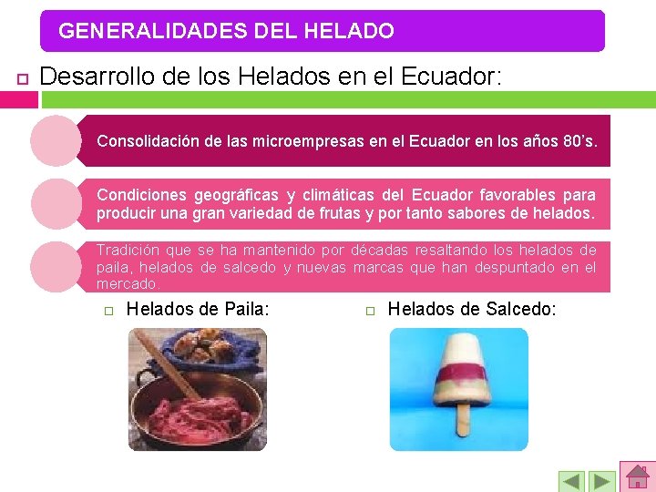 GENERALIDADES DEL HELADO Desarrollo de los Helados en el Ecuador: Consolidación de las microempresas