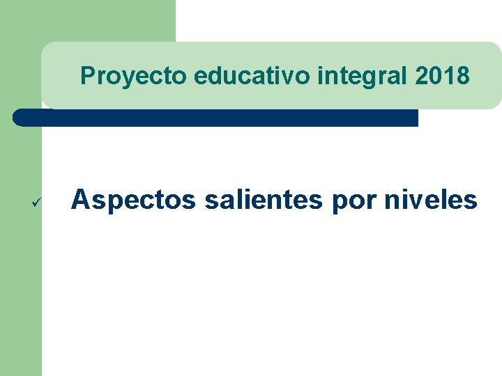 Proyecto educativo integral 2018 ü Aspectos salientes por niveles 