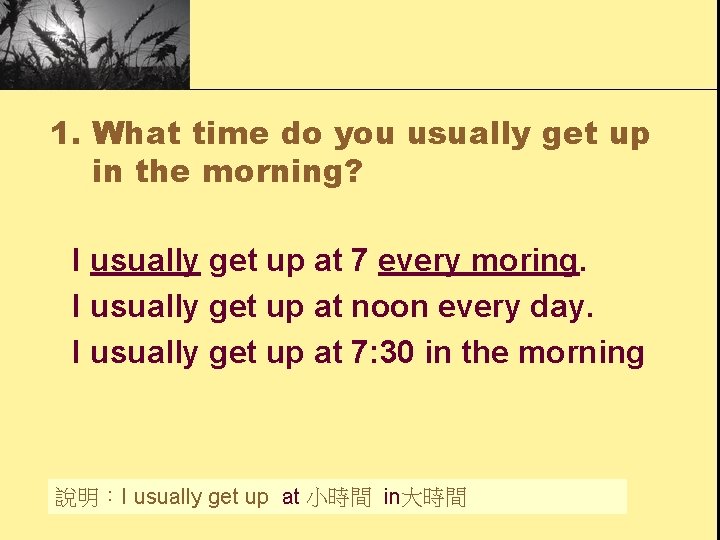 1. What time do you usually get up in the morning? I usually get