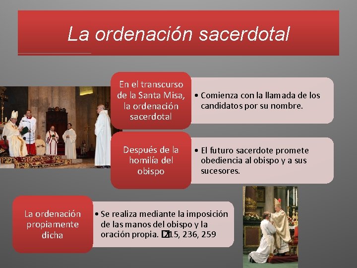 La ordenación sacerdotal En el transcurso de la Santa Misa, • Comienza con la