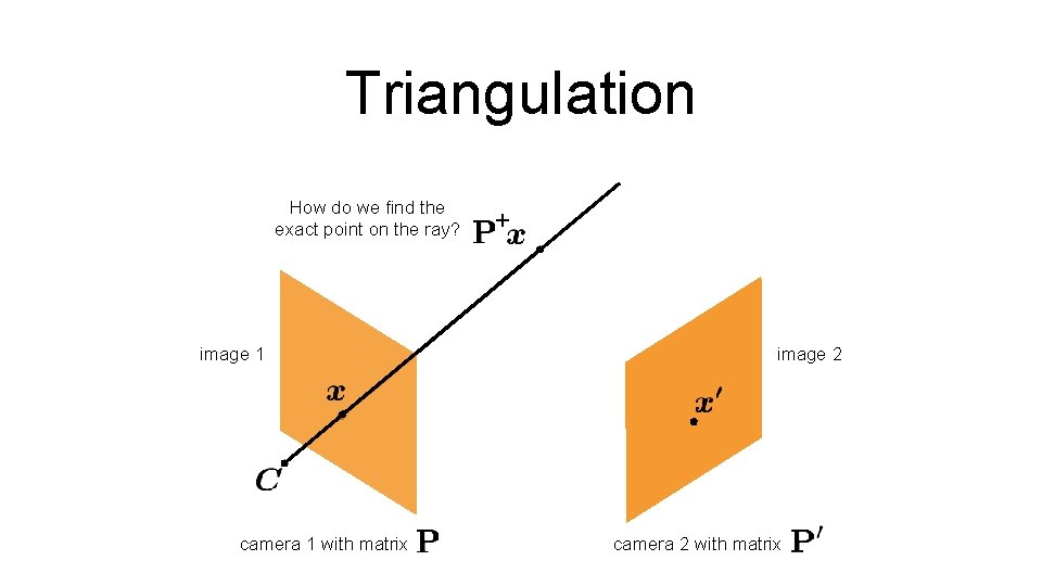 Triangulation How do we find the exact point on the ray? image 1 camera